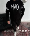 Oversize Kapşonlu Baskılı SweatShirt - Siyah