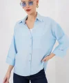 Oversize Kısa Kol Gömlek 20315 - Mavi