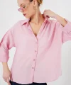 Oversize Kısa Kol Gömlek 20315 - Pembe