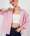 Oversize Kısa Kol Gömlek 20315 - Pembe