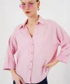 Oversize Kısa Kol Gömlek 20315 - Pembe