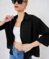Oversize Kısa Kol Gömlek 20315 - Siyah