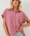 Oversize Kısa Kol Gömlek 20322 - Pembe