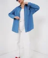 Oversize Kot Gömlek 20280 - Mavi