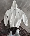 Oversize Tam Fermuarlı Uzun Kol Hırka - Beyaz