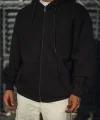 Oversize Tam Fermuarlı Uzun Kol Hırka - Siyah