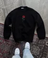 Oversize Üç İplik Bisiklet Yaka Baskılı SweatShirt - Siyah