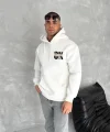Oversize Üç İplik Kapüşonlu SweatShirt - Beyaz