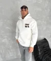 Oversize Üç İplik Kapüşonlu SweatShirt - Beyaz