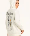 Oversize Üç İplik Şardonlu Kapüşonlu Sweatshirt – Beyaz “Other Lives” Ön Ve Arka Baskılı, Kanguru Cepli, Ribanalı Rahat Kışlık Model Beyaz