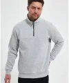 Oversize Yarım Farmuarlı Yakalı Basic SweatShirt - Gri