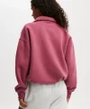 Oversize Yarım Farmuarlı Yakalı Basic SweatShirt - Gül Kurusu