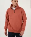 Oversize Yarım Farmuarlı Yakalı Basic SweatShirt - Gül Kurusu