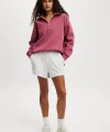 Oversize Yarım Farmuarlı Yakalı Basic SweatShirt - Gül Kurusu