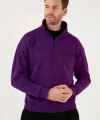 Oversize Yarım Farmuarlı Yakalı Basic SweatShirt - Mor