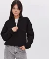 Oversize Yarım Farmuarlı Yakalı Basic SweatShirt - Siyah