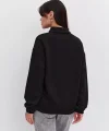 Oversize Yarım Farmuarlı Yakalı Basic SweatShirt - Siyah