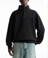 Oversize Yarım Farmuarlı Yakalı Basic SweatShirt - Siyah