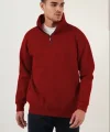 Oversize Yarım Farmuarlı Yakalı Özel Tasarım Basic SweatShirt - Bordo