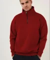 Oversize Yarım Farmuarlı Yakalı Özel Tasarım Basic SweatShirt - Bordo