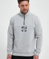 Oversize Yarım Farmuarlı Yakalı Özel Tasarım Basic SweatShirt - Gri