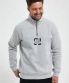 Oversize Yarım Farmuarlı Yakalı Özel Tasarım Basic SweatShirt - Gri