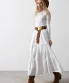 Pamuklu Beli astikli Etek  Beyaz