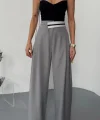 PANTOLON BEL ŞERİT DETAYLI - Gri