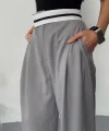 PANTOLON BEL ŞERİT DETAYLI - Gri