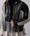 Parçalı Deri Gömlek  EkruiyahGri