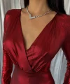 PARLAK KRUVAZE BODYSUİT - Bordo