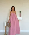 Pembe Askılı Müslin Elbise