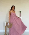 Pembe Askılı Müslin Elbise