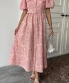 Pembe Bebe Yaka Balon Kollu Elbise