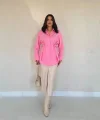 Pembe Düğme Detaylı Gömlek