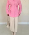 Pembe Düğme Detaylı Gömlek