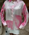 Pembe Geçişli Saten Gömlek 3439