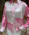 Pembe Geçişli Saten Gömlek 3439