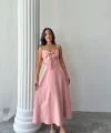 Pembe İnci Askı Detaylı Elbise