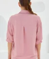 Pembe Kısa Kol Oversize Keten Gömlek 20240