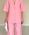 Pembe Önü Tek Düğmeli Ceket Pantolon Takım