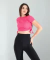 Pembe Yandan Büzgülü Crop