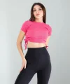 Pembe Yandan Büzgülü Crop