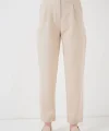 Pileli Kemerli Kumaş Pantolon 6725 - Krem