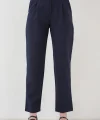 Pileli Kemerli Kumaş Pantolon 6725 - Lacivert