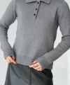 Polo Yaka 3 Düğmeli Kazak  Gri