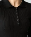 Polo Yaka 6 Düğmeli Kazak  Siyah