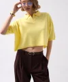 Polo Yaka Crop Dokulu Bluz