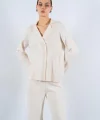 Polo Yakası Katlamalı Takım  Krem