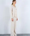 Polo Yakası Katlamalı Takım  Krem